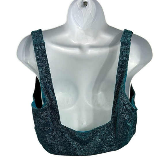 Asos Design Curve Crop Bikini Top Sz 16 Blue Glitter Square Neckline - Picture 6 of 7